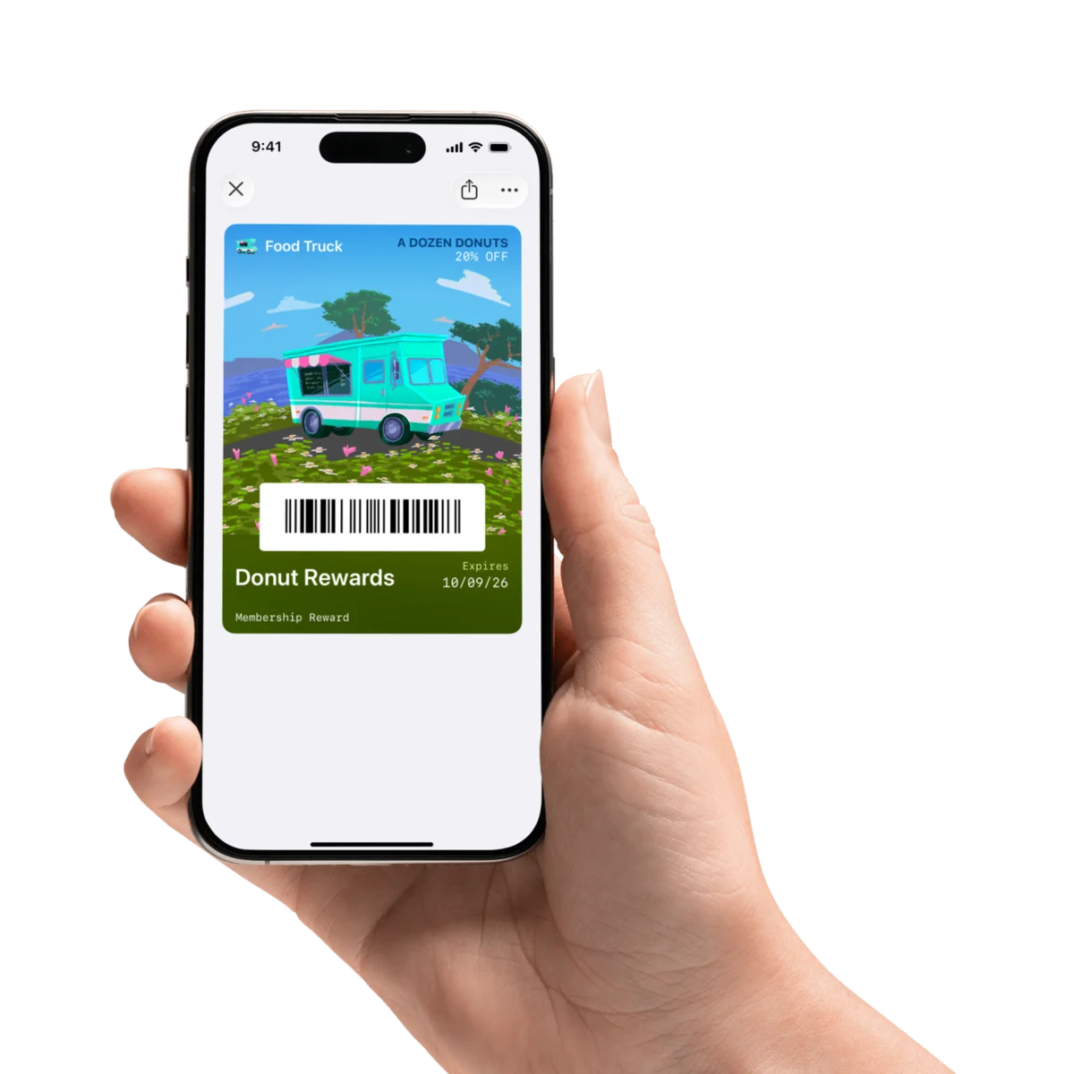 Hand holding phone with loyalty card
