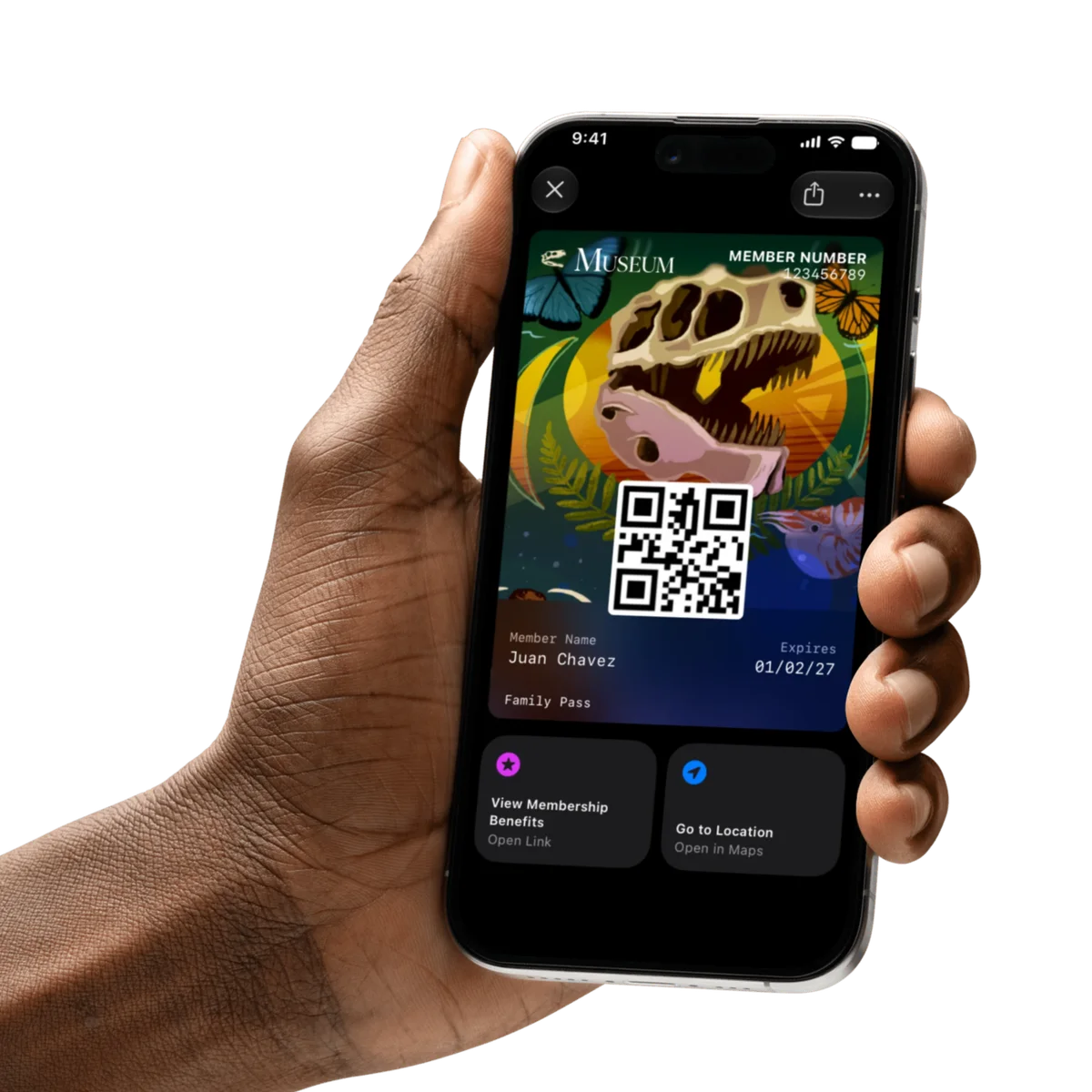 Hand holding phone with loyalty card